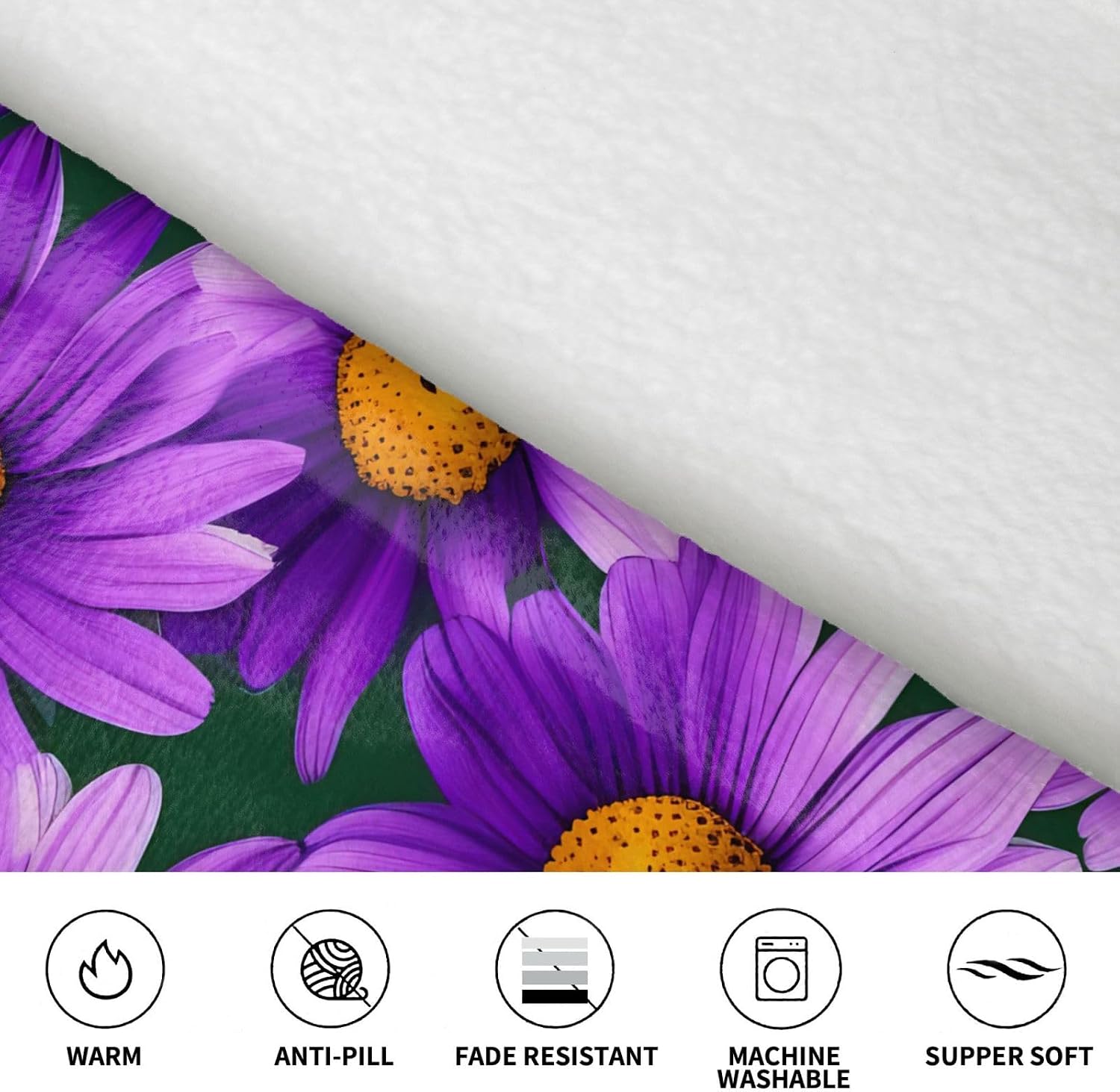 Purple Daisy Print Oversized Blanket Hoodie, Wearable Blanket Hooded,Hooded Pullover With Pocket