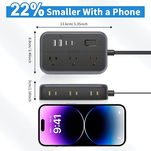 Miniatura 8 de NTONPOWER - Cable de extensión largo 10 en 1 de 25 pies con 4 puertos USB (incluye 2 USB C) cable de extensión con múltiples tomas de corriente