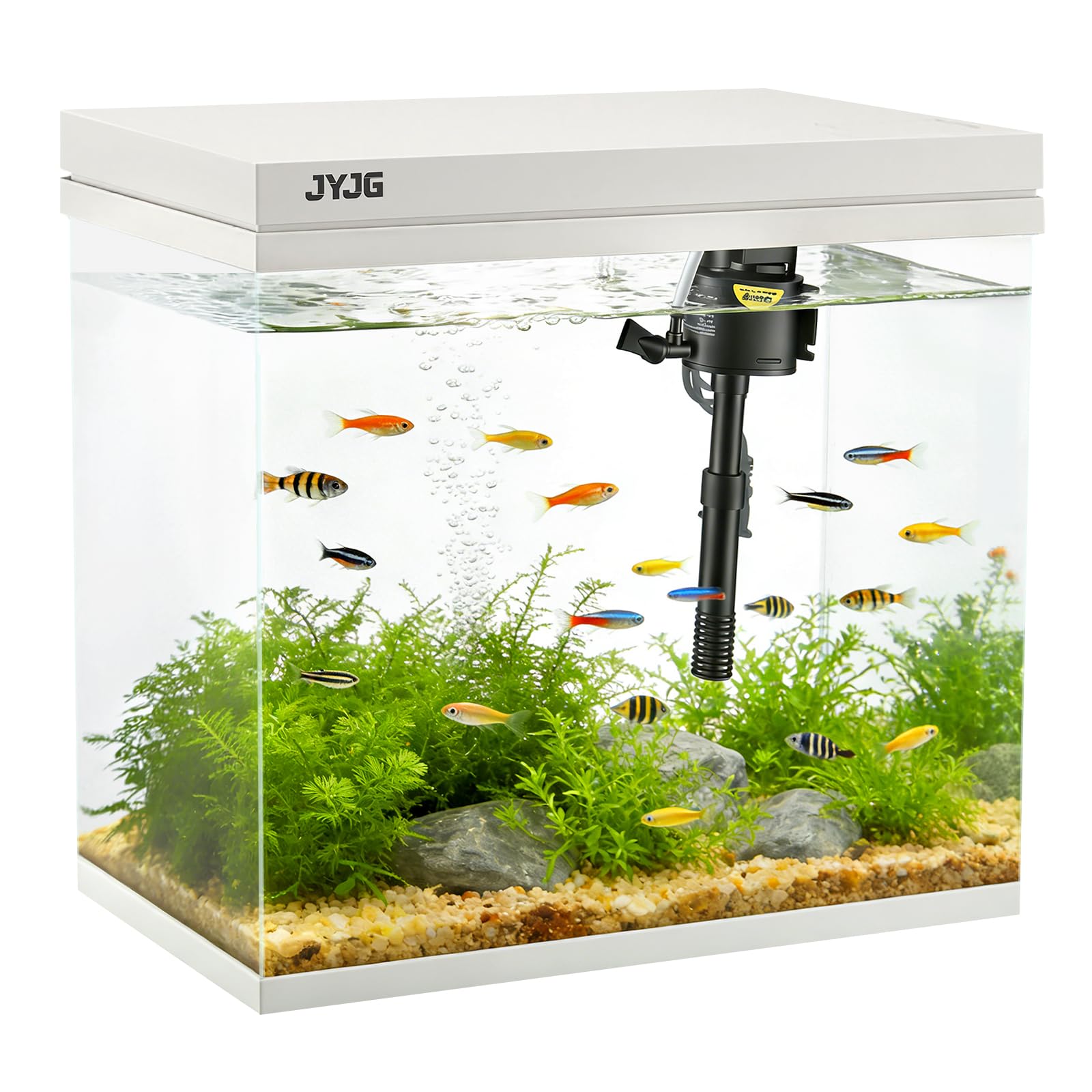 15L Small Fish Tank with Ultra-Clear Glass Aquarium Kit | All-in-One Desktop Glass Fish Tank Kit with ≤30dB Quiet Pump for Bedroom | Complete Starter Setup for Tropical Fish, Office & Living Room