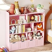 Vista 13 de Gizoon Gabinete de almacenamiento de juguetes y estantería para niños con 3 cajones móviles y 6 estantes abiertos con barrera de prevención de Blanco