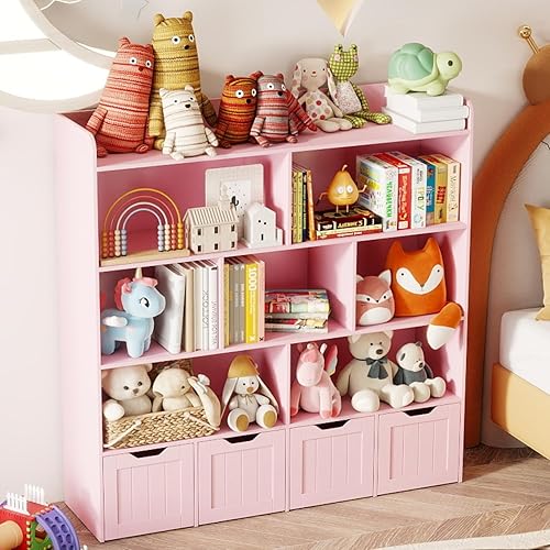 Miniatura 12 de Gizoon Gabinete de almacenamiento de juguetes y estantería para niños con 3 cajones móviles y 6 estantes abiertos con barrera de prevención de