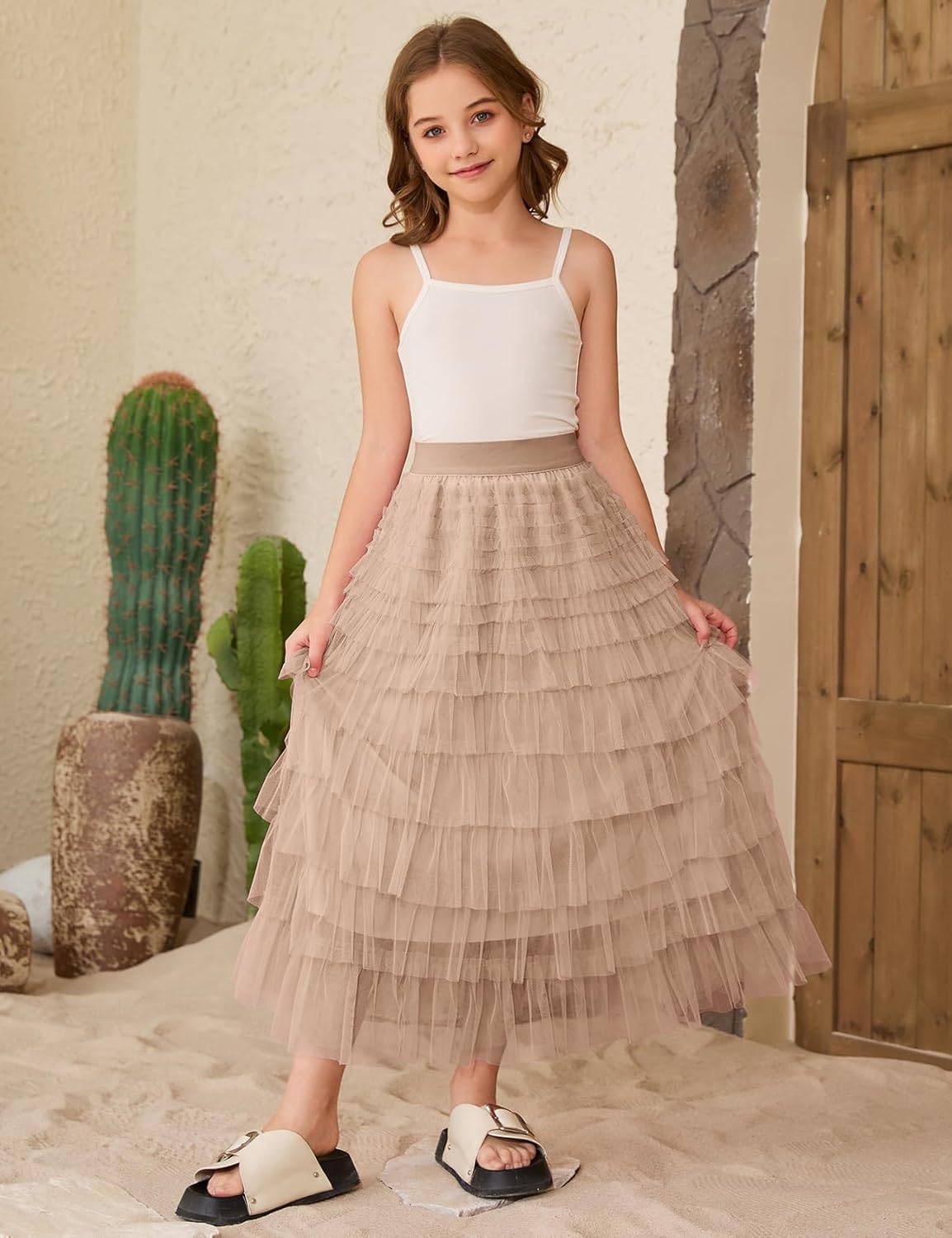Flygo Tulle Skirts for Girls Long Tutu Skirt A Line Layered Ruffle Tiered Mesh Maxi Skirt Petticoat 5-14 Years - Image 7