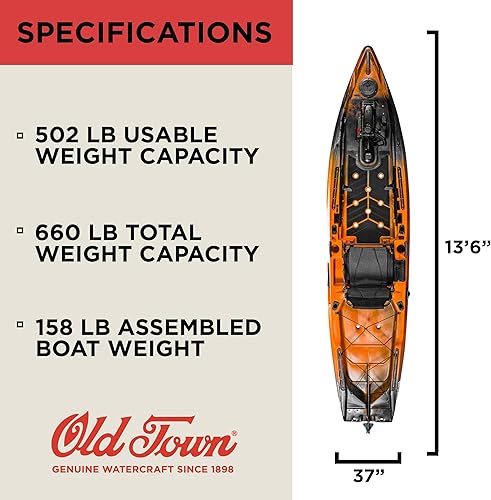 Vista 5 de Old Town Sportsman AutoPilot 136 Solo Sit-on-Top Fishing Motorized Kayak, with Minn Kota Motor, 13 ft 6 in