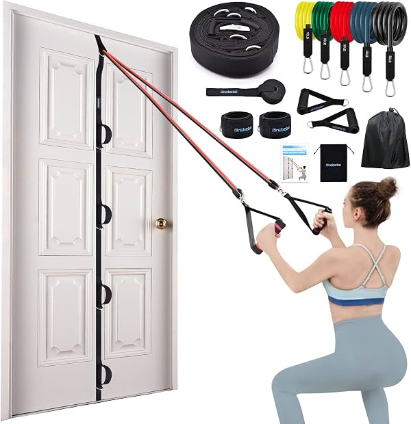 Ancla de puerta Brebebe para bandas de resistencia, accesorio de anclaje multipunto para gimnasio en casa, equipo de entrenamiento portátil con banda para puerta, fácil de instalar, sin perforación, sin clavos