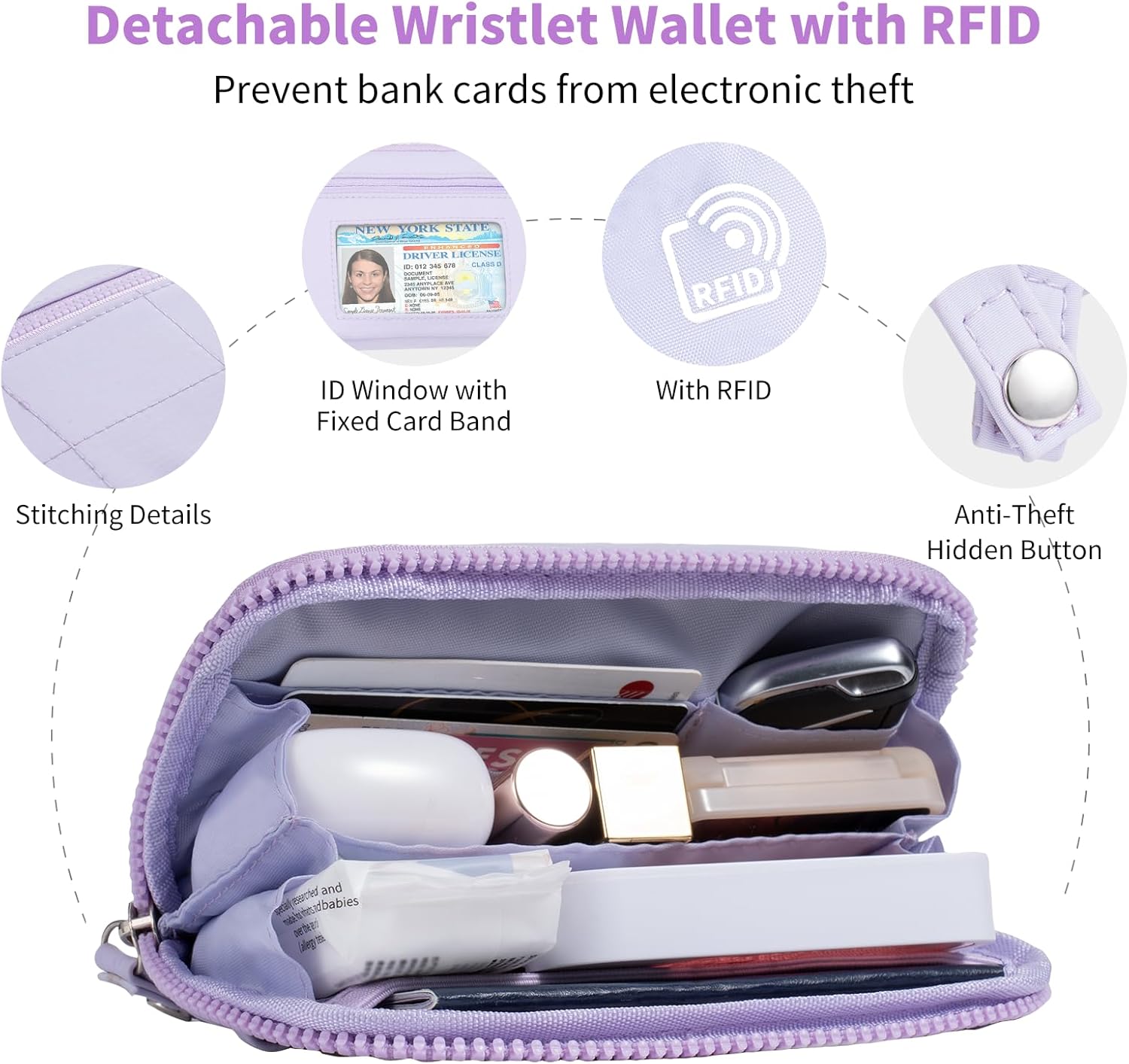 Clip and Go Strap for Phone with Wallet Crossbody Phone Lanyard with Anti-Theft Zipper Pouch Detachable Quilted Wrist Wallet with RFID and ID Window for Daily Travel. - Image 4