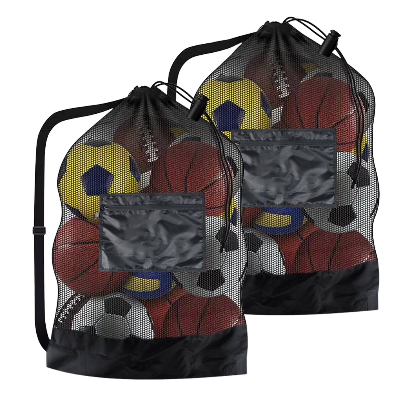 2 sacchetti per palline, extra larghi, grande capacità, versione allargata, borsa per 10-15 palline, borsa sportiva in rete multiuso con coulisse e tracolla