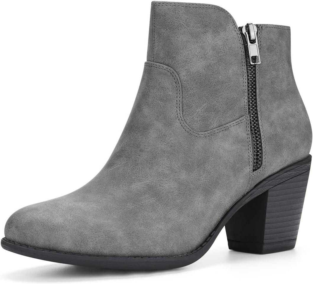 Allegra K Women's's Low Chunky Heel Side Zipper Ankle Booties