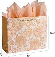 Vista 4 de SUNCOLOR Bolsa de regalo grande de oro rosa de 13 pulgadas con tarjeta y papel de seda