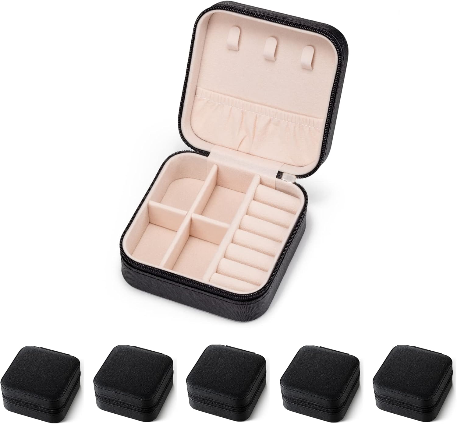 5pack/PU Leather Travel Jewelry Case, Mini Jewelry Box, Small Jewelry Organizer Portable Display Storage Case for Rings Earrings Necklace Bracelet Bangle,Gifts for Girls Women (Black)