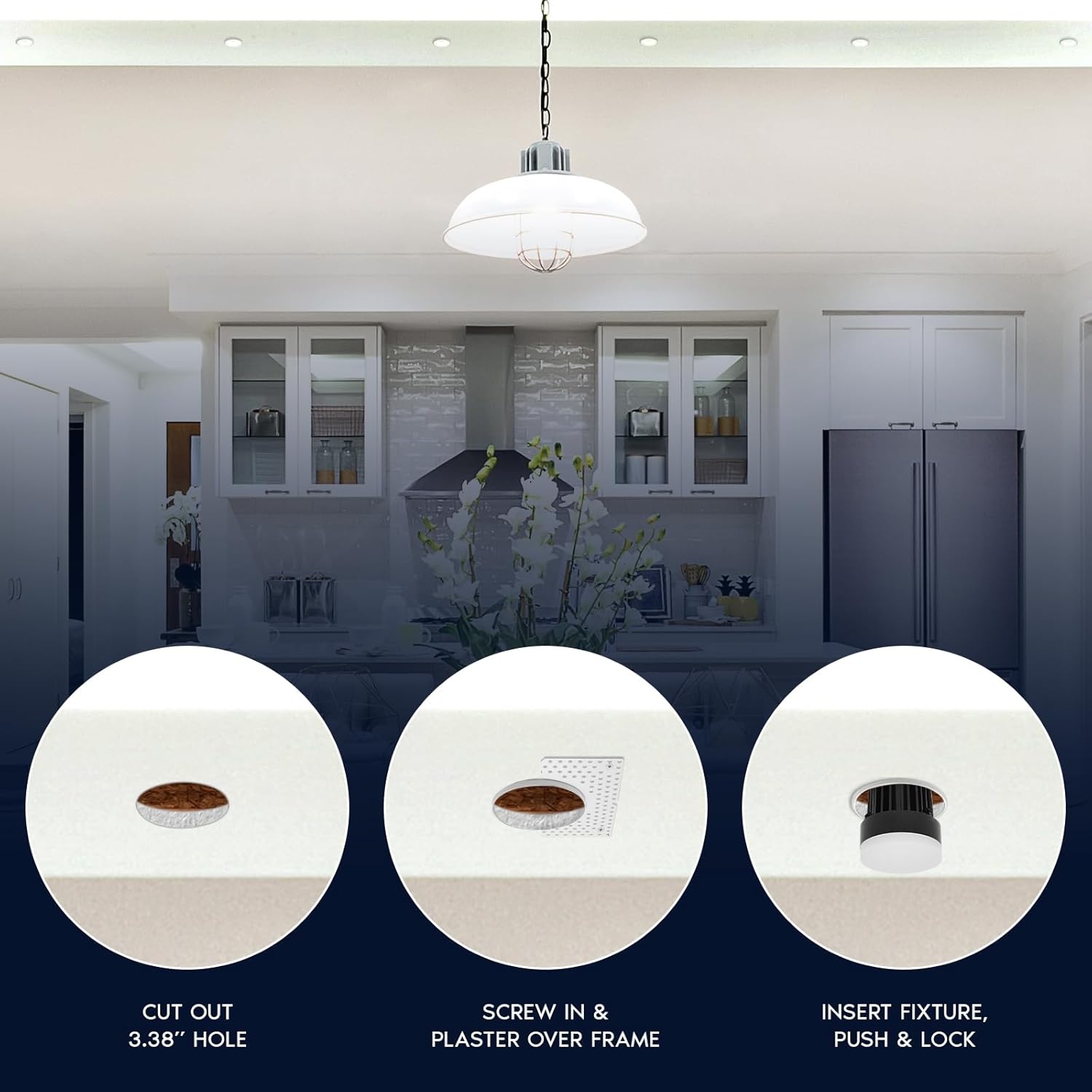 LUXRITE 3 Inch LED Regressed Trimless Spotlight, Push N’ Lock, 5 CCT Selectable (2700K-5000K), 15W, 950 Lumens, CRI 90, Dual Dimming (0-10V/Triac), 120-277V, ETL Listed, Damp Rated, Round