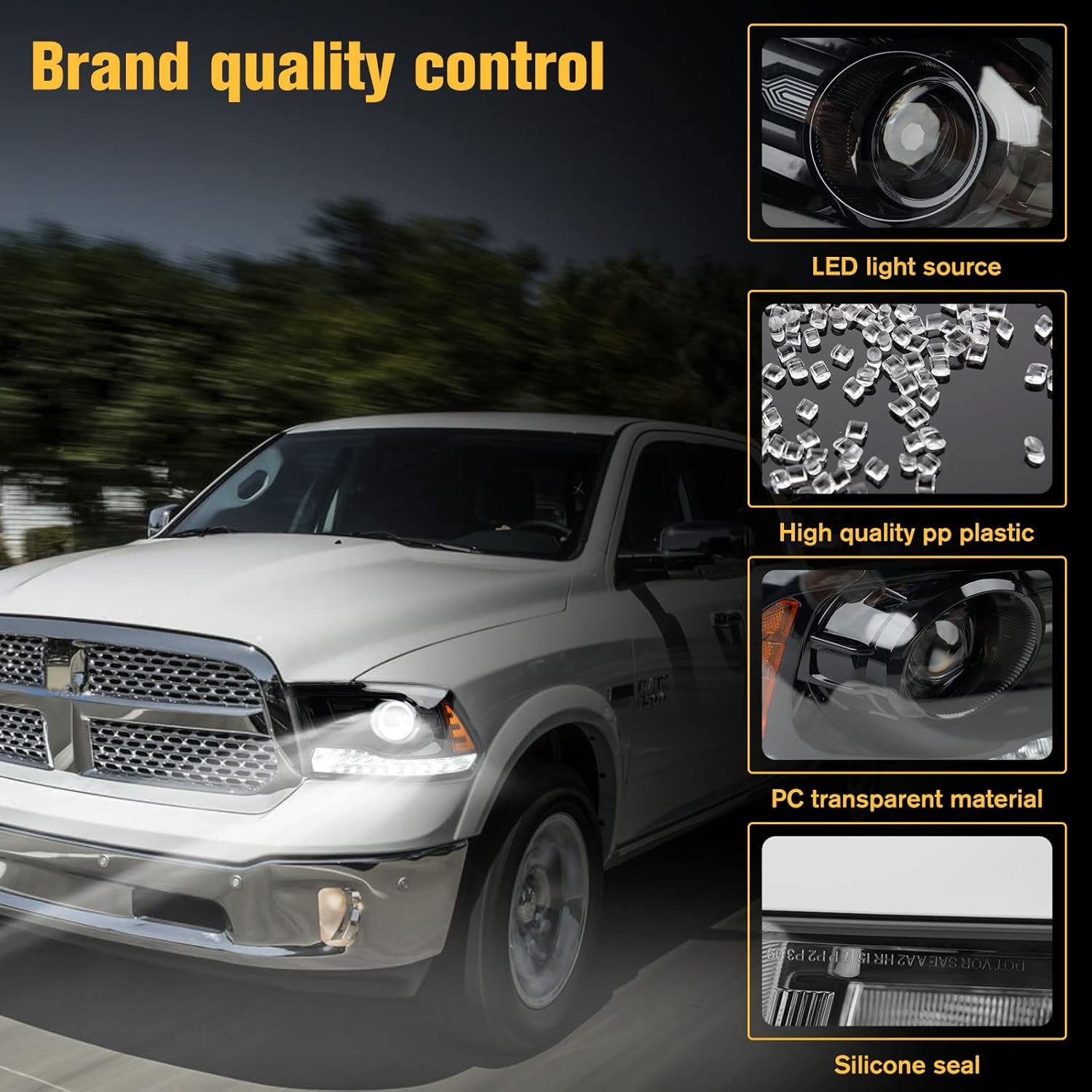 Projection LED Headlight with Turn Signal Light for Dodge Ram 1500 2009-2018 and Dodge Ram 2500/3500 2010-2018(Factory Quad Style Halogen Lights Only), Headlight Assembly 2PCS