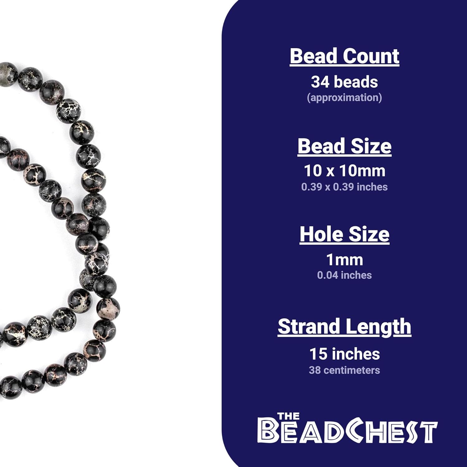 The Bead Chest Black Sea Sediment Jasper Beads (10mm): Organic Gemstone Round Spherical Energy Stone Healing Power Crystal for Jewelry Bracelet Mala Necklace Making