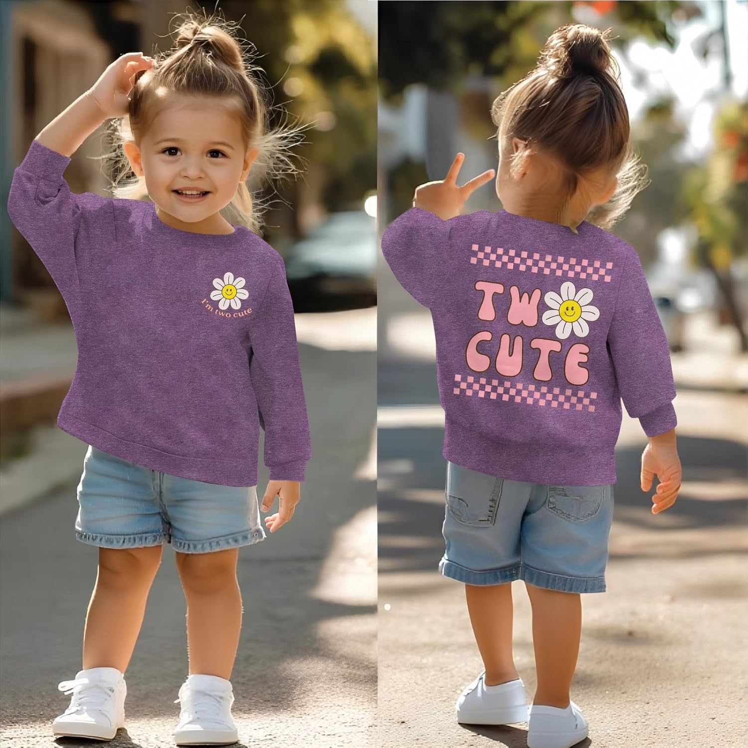 KEKEMI Two Cute Birthday Girl Sweatshirt 2T Girl Sunflower Birthday Outfit Two Years Old Long Sleeve Pullover Tops B-day Tops - Image 4