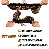 Vista 4 de 2 gorros para el cabello para mujer, de satén, con banda elástica suave de leopardo negro, gorro de dormir sedoso, gorro grande para mujer, gorro