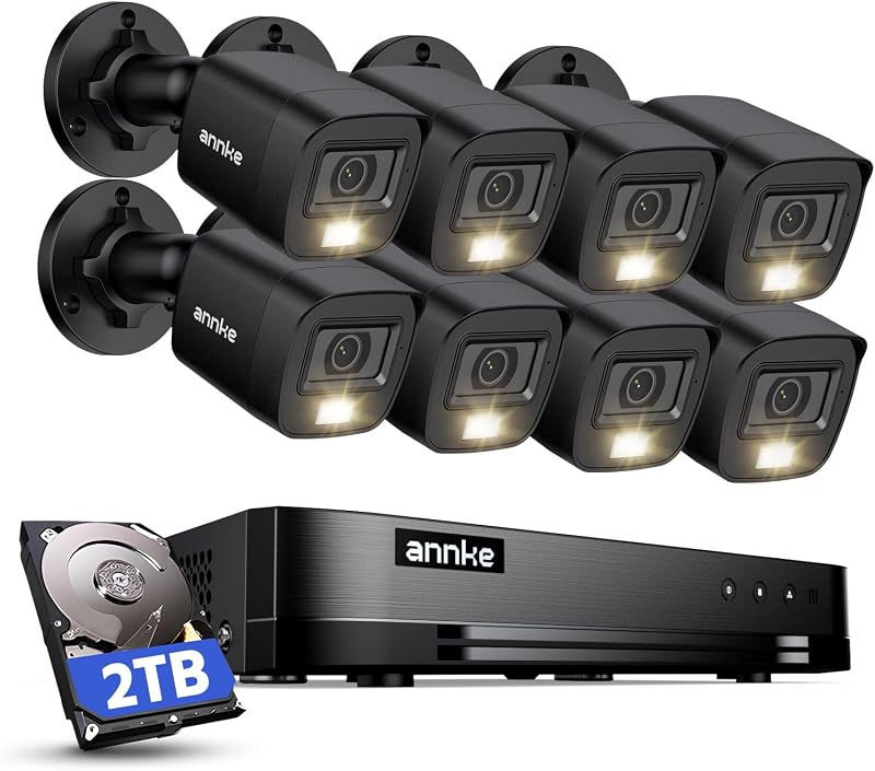 ANNKE 16CH Surveillance Security Camera System, 8Pcs 2MP Cameras, 2TB HDD | 16 Channel DVR, 1080P Outdoor CCTV Cam with Smart Dual Light, Human/Vehicle Detection, Color Night Vision,IP67 Weatherproof