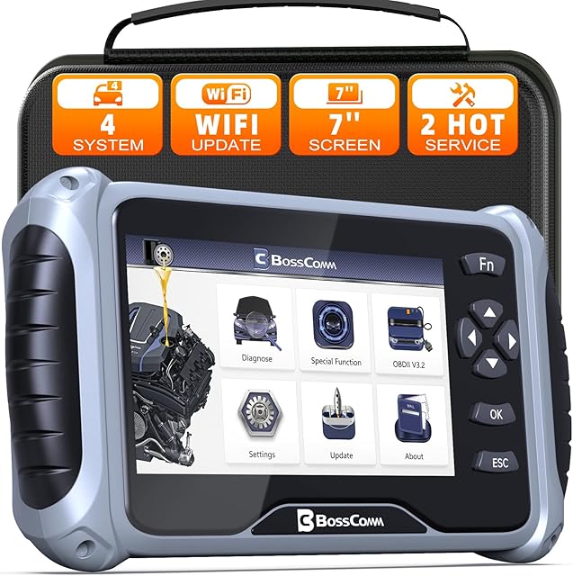 OBD2 Scanner Diagnostic Tool, Car Diagnostics ABS/SRS/Transmission/Check Engine Car Code Reader Scan Tool with Oil Light Reset/Throttle Match, 7in Display WiFi Update Lifetime Free IF-740 BOSSCOMM