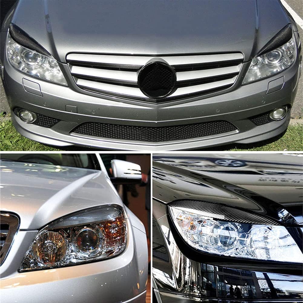 Real Carbon Fiber Front Headlight Eyebrows Fit for Mercedes-benz C class C180 C200 C260 C300 W204 C63 2007-2010 Factory Outlet CF Head Lamps Eyelid Light Cover Trims