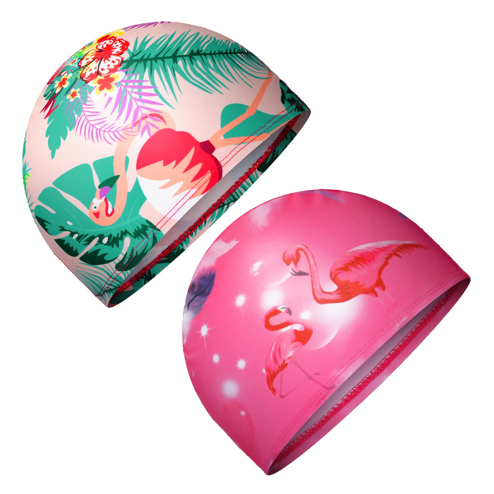 2 Gorros de Natación de Niños Lindos Gorro de Natación de Dibujos Animados Gorro de Baño de Poliéster Elástico Gorro de Baño Impermeable para Niños Niñas de 1 a 8 Años