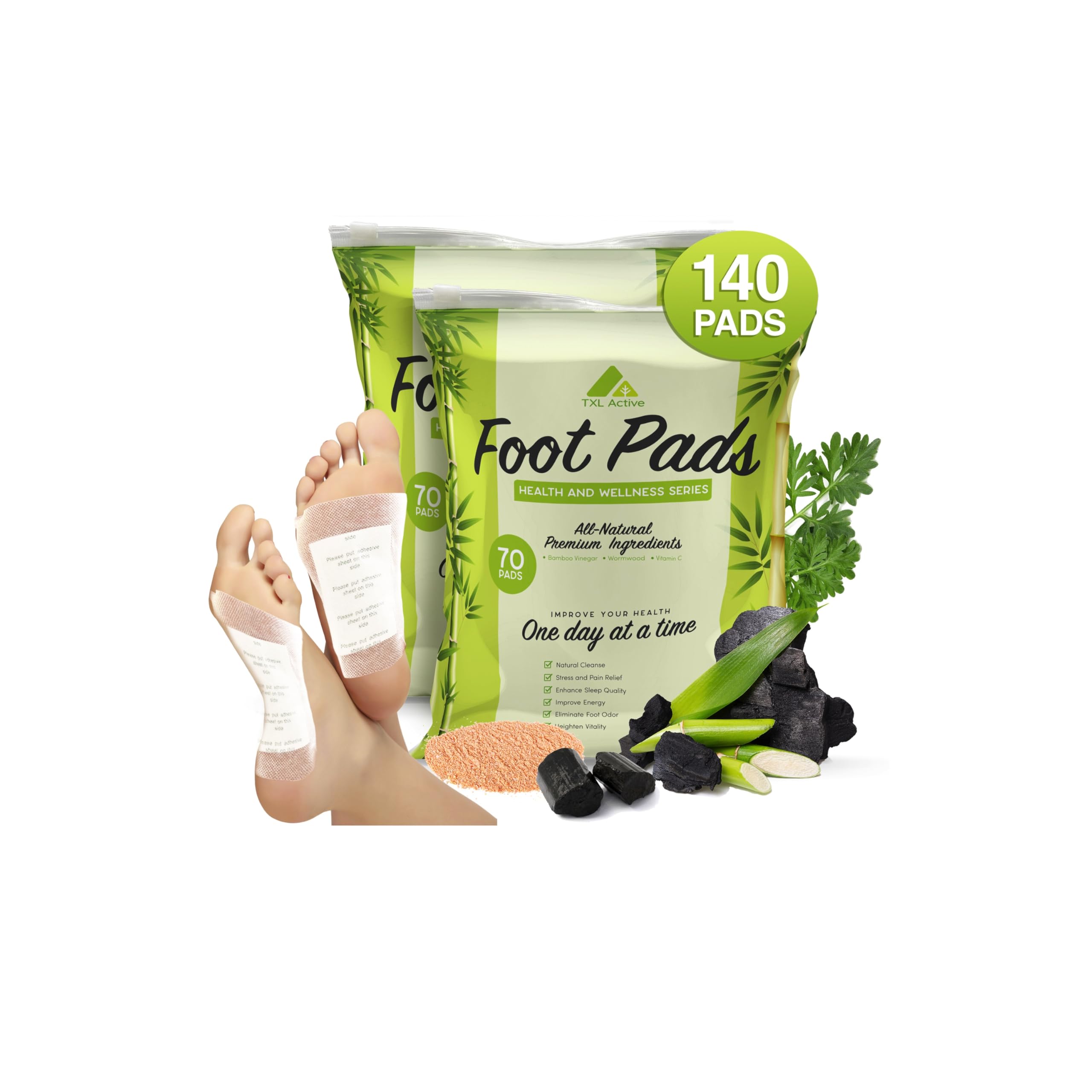 Natural Bamboo Charcoal Foot Pads: 140-Pack Wormwood Sleep and Stress Relief Foot Pads for Men and Women