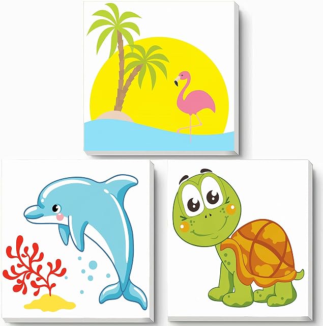 Hiolife paint by numbers kits for kids and beginner,painting set for girls and boys,DIY acrylic oil painting on canvas,8 x 8 inch 3 pack -with framed