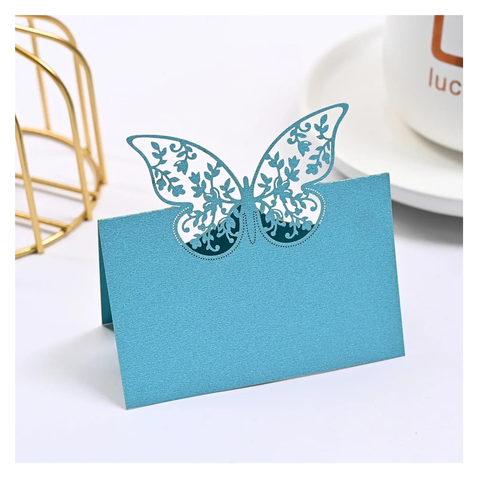 Biglietto per posto nuziale 20/50 pezzi Laser Hollow Farfalla Segnaposto for matrimoni Banchetto Festa Sedile Nome Accedi Tavolo Biglietto di auguri con fiori(Yellow,50pcs)