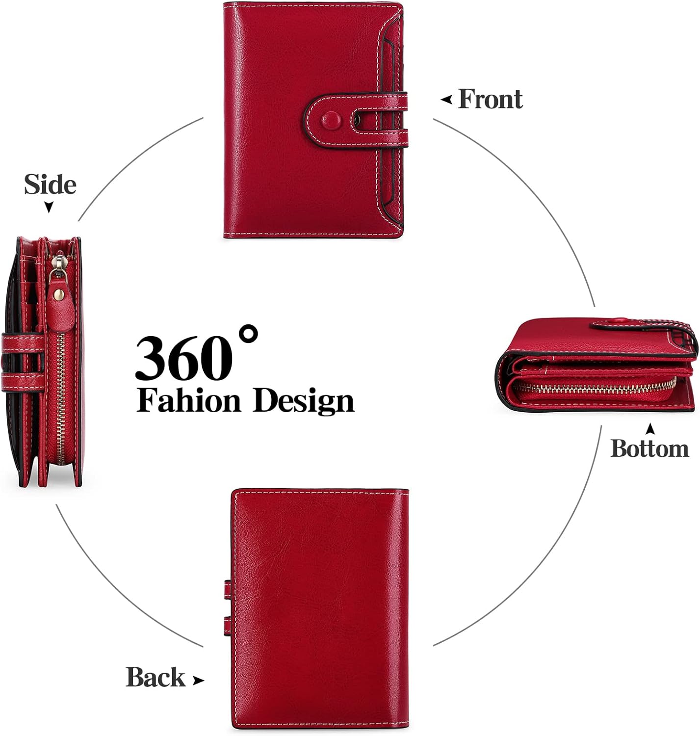 GOIACII Small Wallet Women Rfid Blocking Genuine Leather Compact Bifold Card Holder for Women with Zipper Coin Pocket 2 ID Windows - Image 8