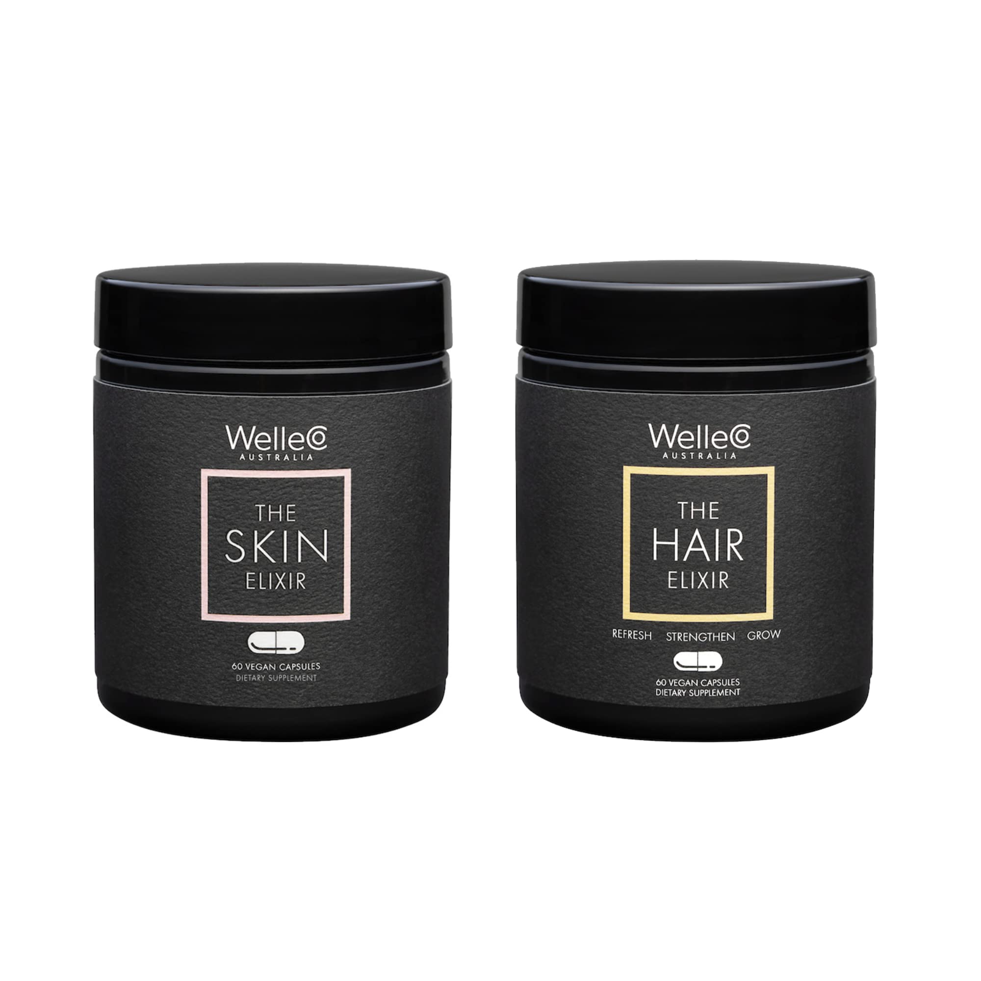 The Skin Elixir + The Hair Elixir, Vegan Beauty Supplements Bundle, Promotes Hair Growth & Reduces Breakage, Supports Healthy Skin & Collagen Formation, 60 Capsules Each