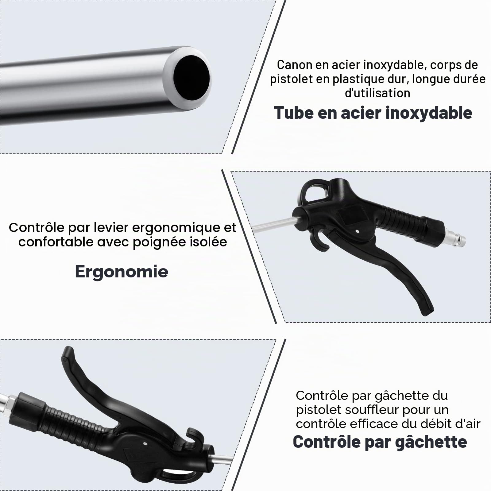 3 Pièces Soufflette Air Comprimé Bec Long, Soufflette Compresseur Longue 95 mm 295 mm 490 mm pour une Poussière Propre(noir)