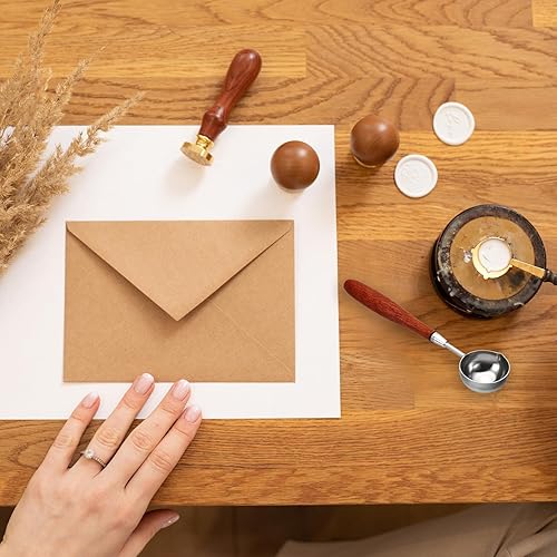 Miniatura 30 de PATIKIL Cuchara de sellado de cera de 4 pulgadas, 3 cucharas de fusión de sellado de cera de latón, mango de madera vintage para sellos, sobre, Azul