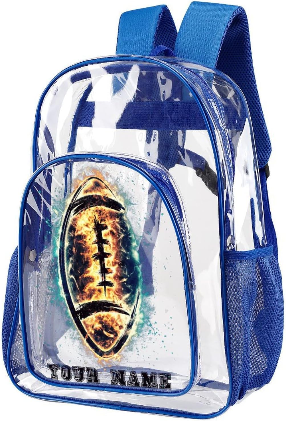 Custom Football Clear Backpack Heavy Duty for Girls Kids Boys Women Men - Large Cute PVC Footballs Theme Printing Transparent Backpacks for Schools Stadium Concerts Work - Clear/Black