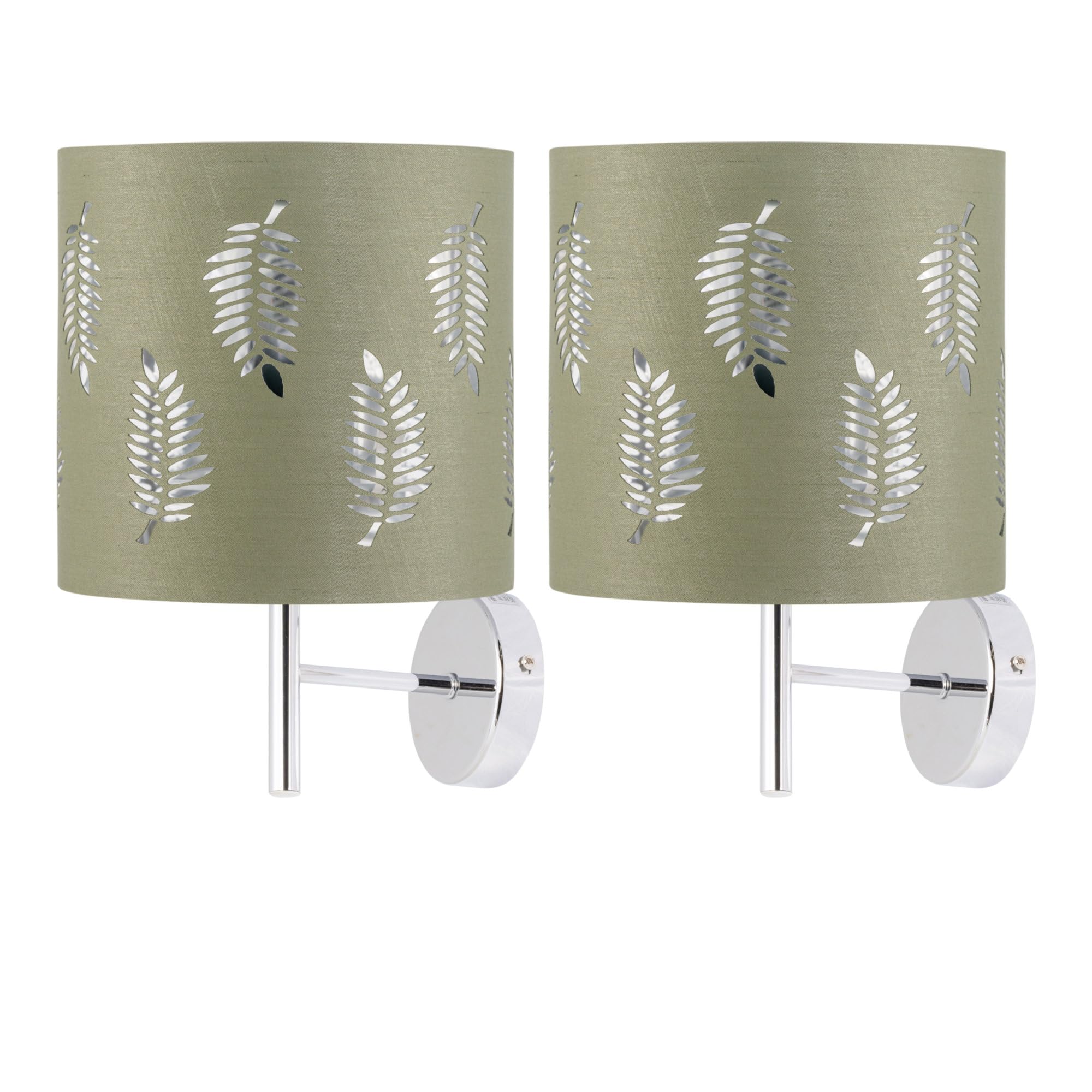 Firstchoicelighting Chrome & Sage Green Set Of 2 Brea - Chrome Wall Lights With Sage Green Fern Shades