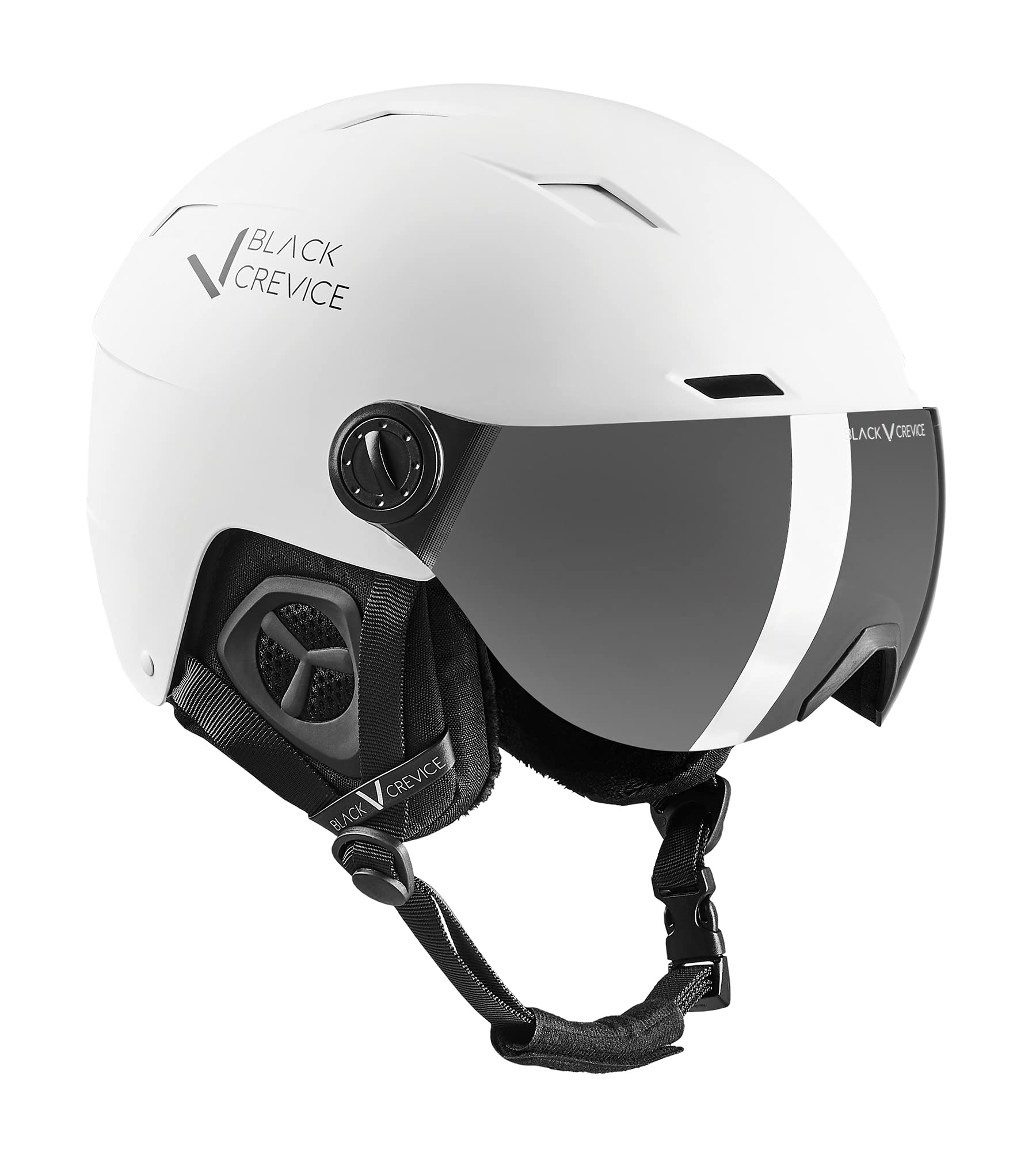 BLACK CREVICE Kirchberg Ski Helmet with Visor White, L (58-61 cm)