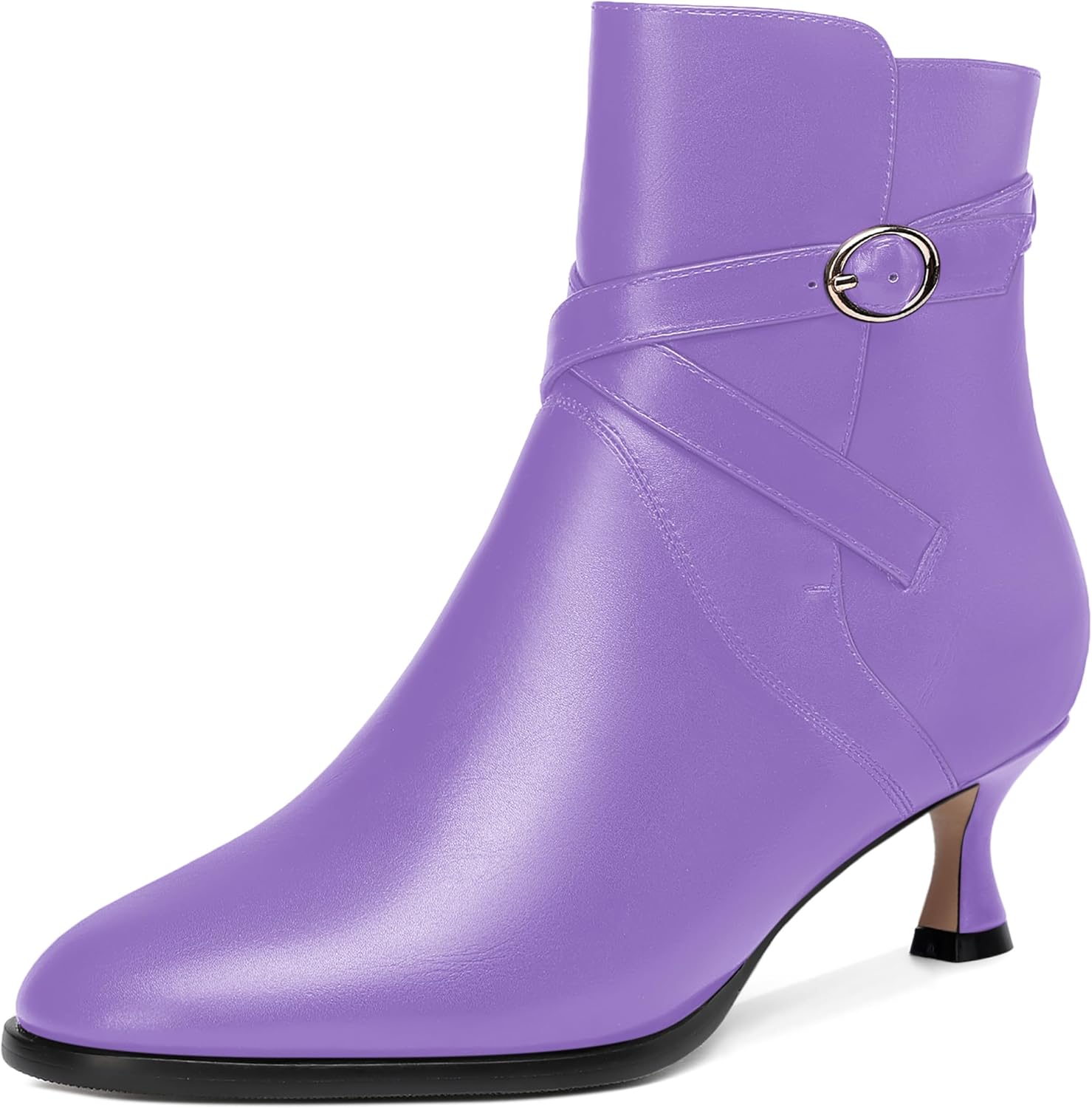 WAYDERNS Womens Dating Round Toe Solid Cold Weather Ankle Strap Matte Buckle Kitten Low Heel Ankle High Boots 2 Inch