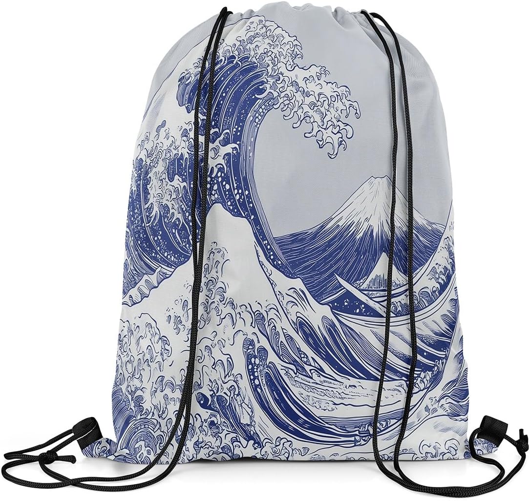 jejeloiu Japanese Wave Drawstring Backpack 13"x15.7"