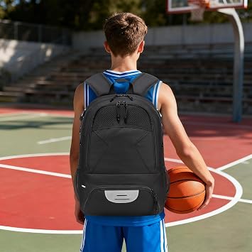 Basketball Backpack - Large Sports Equipment Bag with Ball Holder & Shoe Compartment for Basketball. (black)