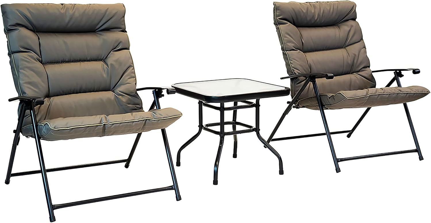 Sun-Ray 213028BT 3pc Folding Chairs with Cushions and Table, Olive