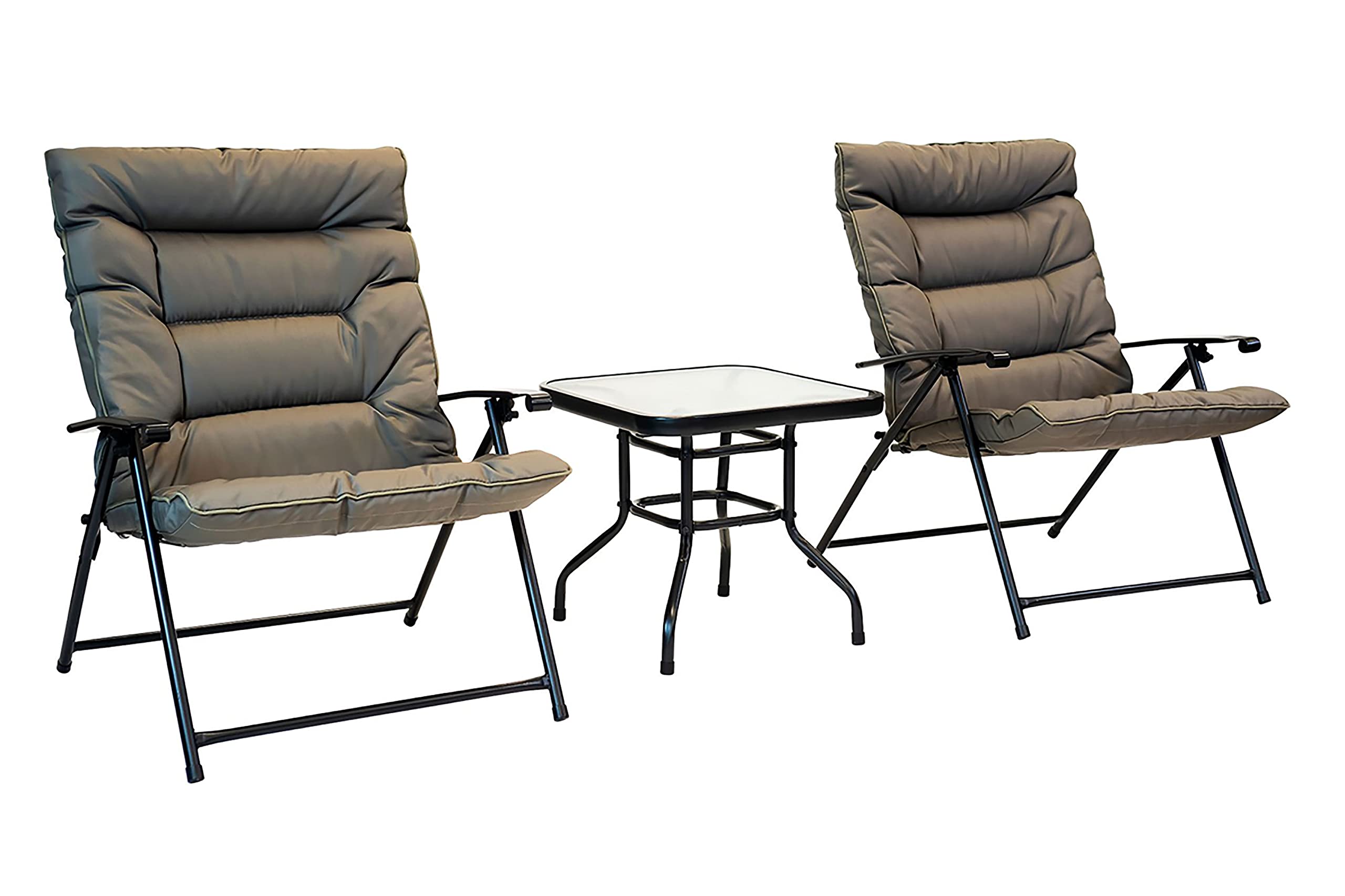 Patio Premier 213028BT 3pc Folding Chairs with Cushions and Table, Olive