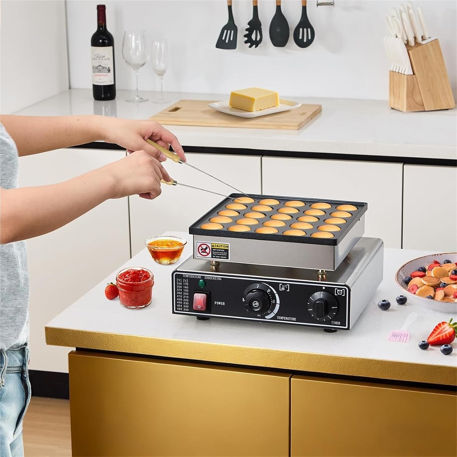 Mini Dutch Pancake Baker， Mini Pancake Maker ， Mini Pancake Maker - Pan -Mini Pancakes Eggs Crepe Cast Iron 50-300℃ (122-572℉)(25holes)