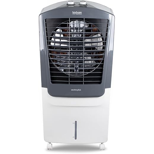Hindware Smart Appliances Vectra Plus 70L | Desert Air Cooler with Woodwool Pads, Inverter Compatible, Castor wheels and motorized air flow control & High Air Delivery (White & Grey)