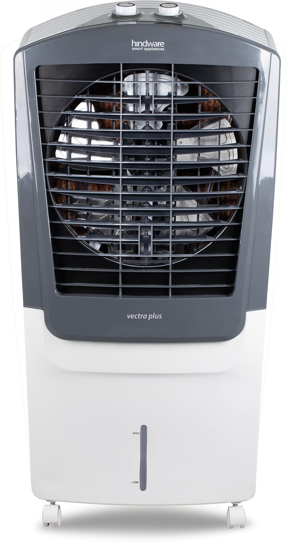 Hindware Smart Appliances Vectra Plus 70L | Desert Air Cooler with Woodwool Pads, Inverter Compatible, Castor wheels and motorized air flow control & High Air Delivery (White & Grey)-image-33