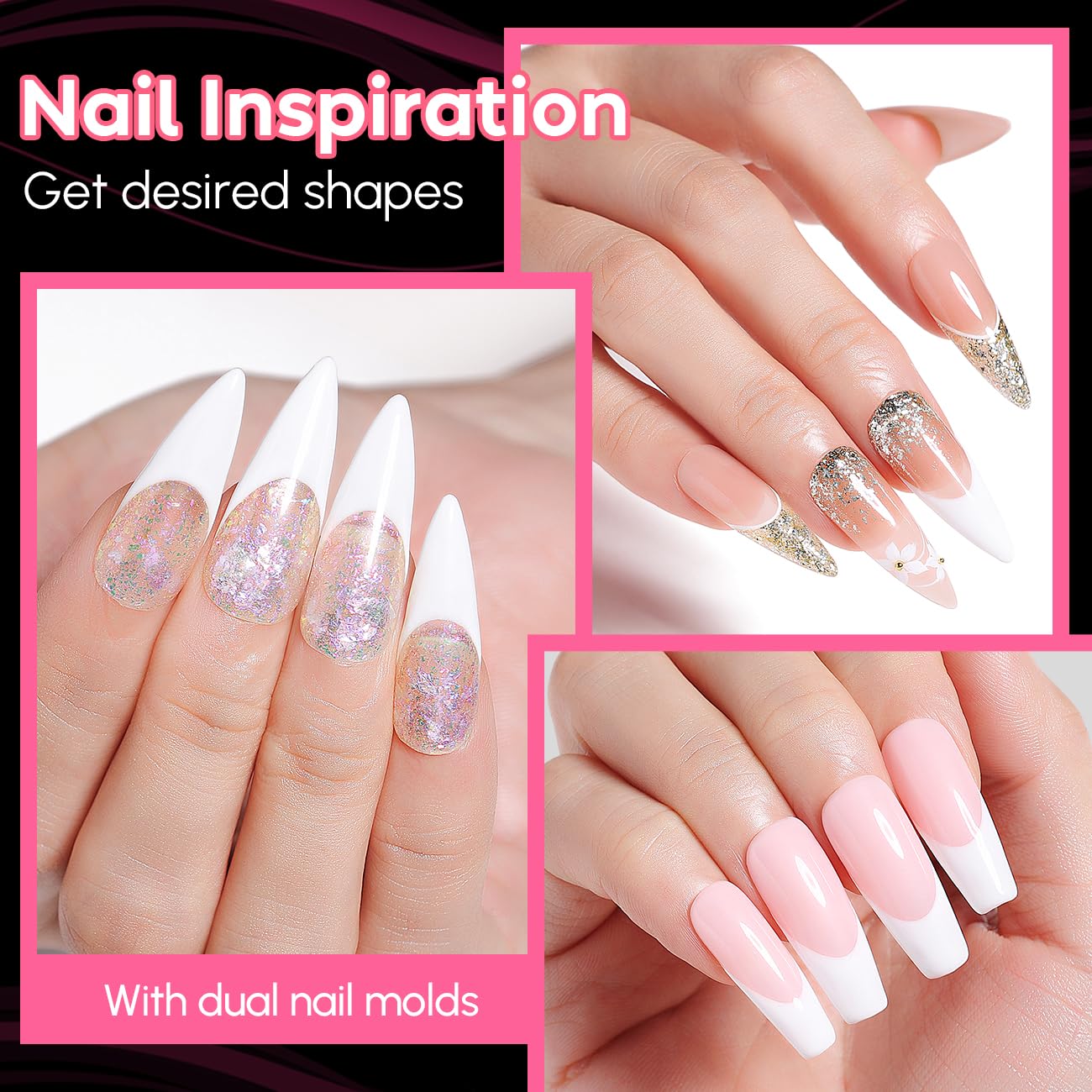 AIMEILI Poly Extension Gel Dual Nail Form, 120pcs, 5 Style 12 Sizes Nail Molds Nail Tips Full Cover for Builder Manicure Nail Art Design Salon DIY - 002