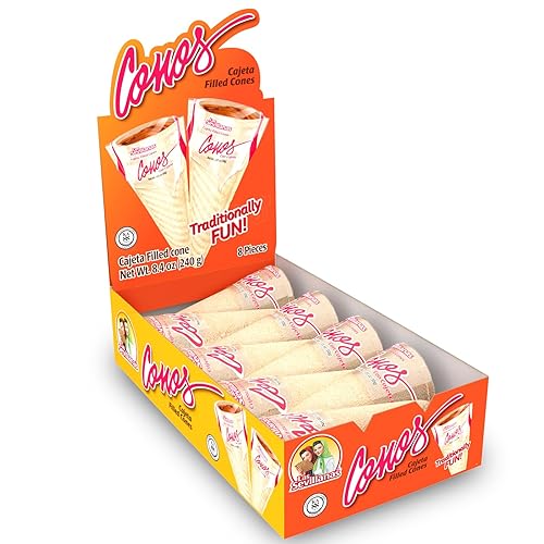 Las Sevillanas Conos de obleas rellenos de Cajeta  Dulce de Leche  Dulce de Leche  Dulce de Leche  Waffle crujiente  Perfecto para aperitivos,