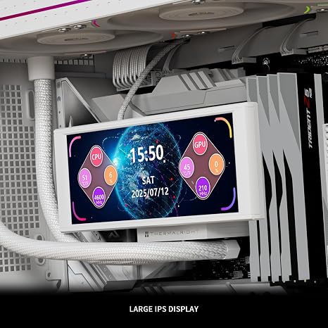 TR-Trofeo Vision 360 ARGB White CPU AIO Cooler,360mm Radiator, IPS LCD Screen with 1280x480 Resolution,for AM4/AM5,Intel LGA1851/1700,6.86in LCD Long Screen High Performance Radiator,White
