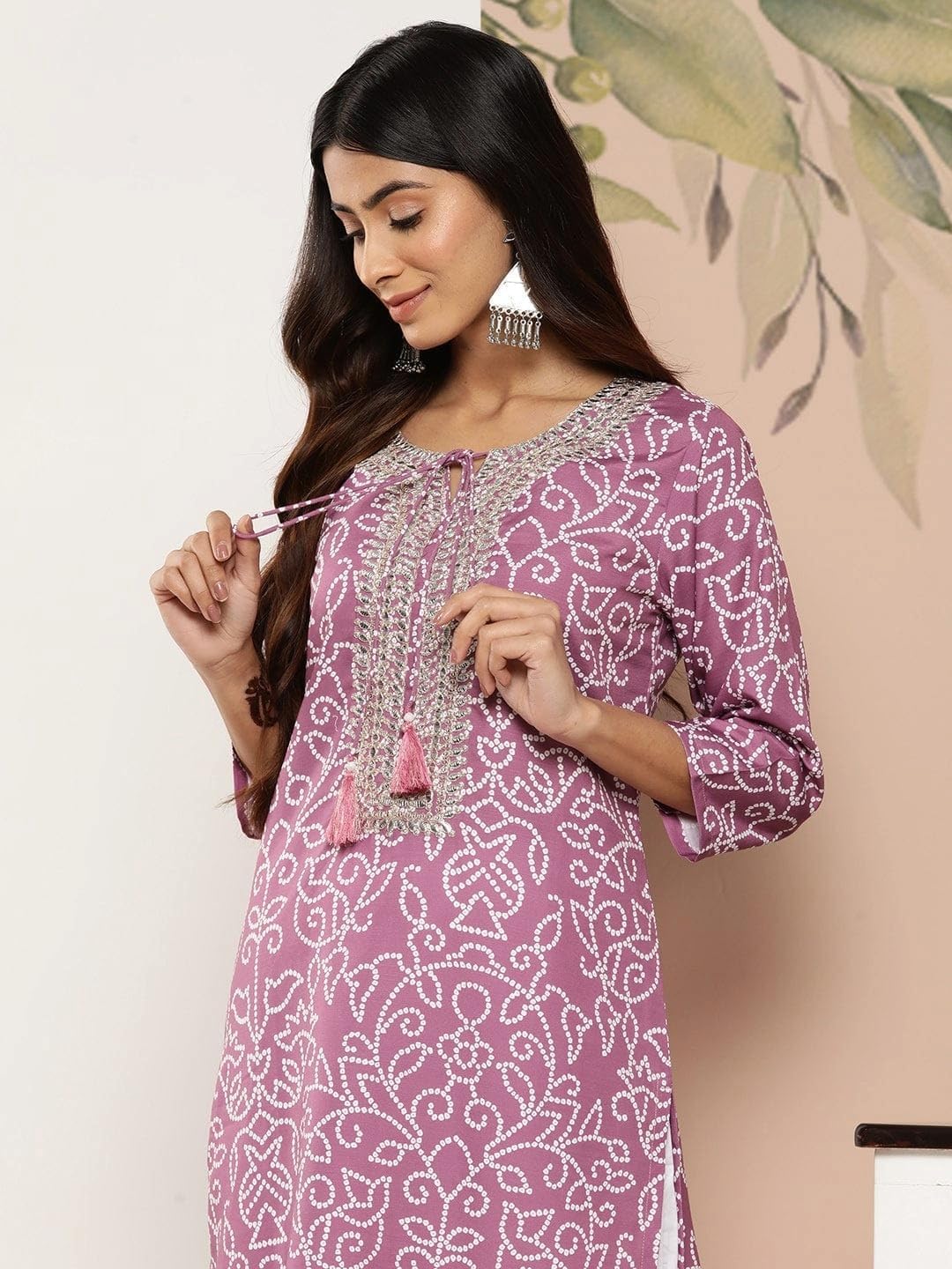 Women Bandhani Embroidered Mirror Work Cotton Kurta – Ethnic Wear, Casual & Festive, Comfortable & Stylish - Image 4