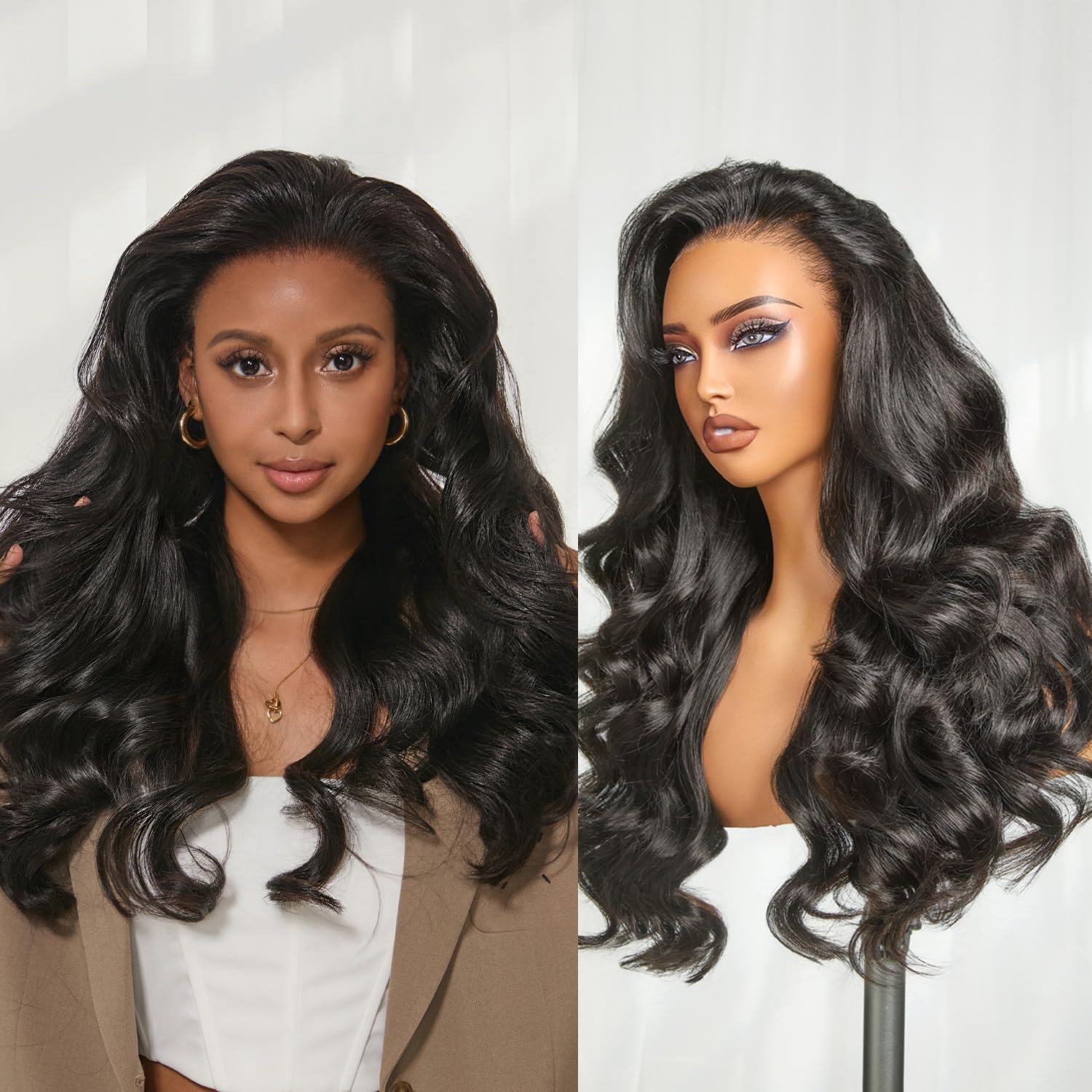LUVME HAIR NatureMAX™ 13x4 Loose Body Wave HD Lace Front Wigs Human Hair Pre Plucked 220% Density Frontal Wigs Human Hair for Women Glueless Wigs Flexi-Fit Drawstring Cap 26 inches