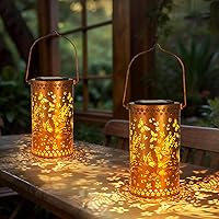 Vista 8 de Linternas solares colgantes al aire libre, linternas de metal decorativas de hadas - Luz decorativa LED impermeable para jardín, patio, césped