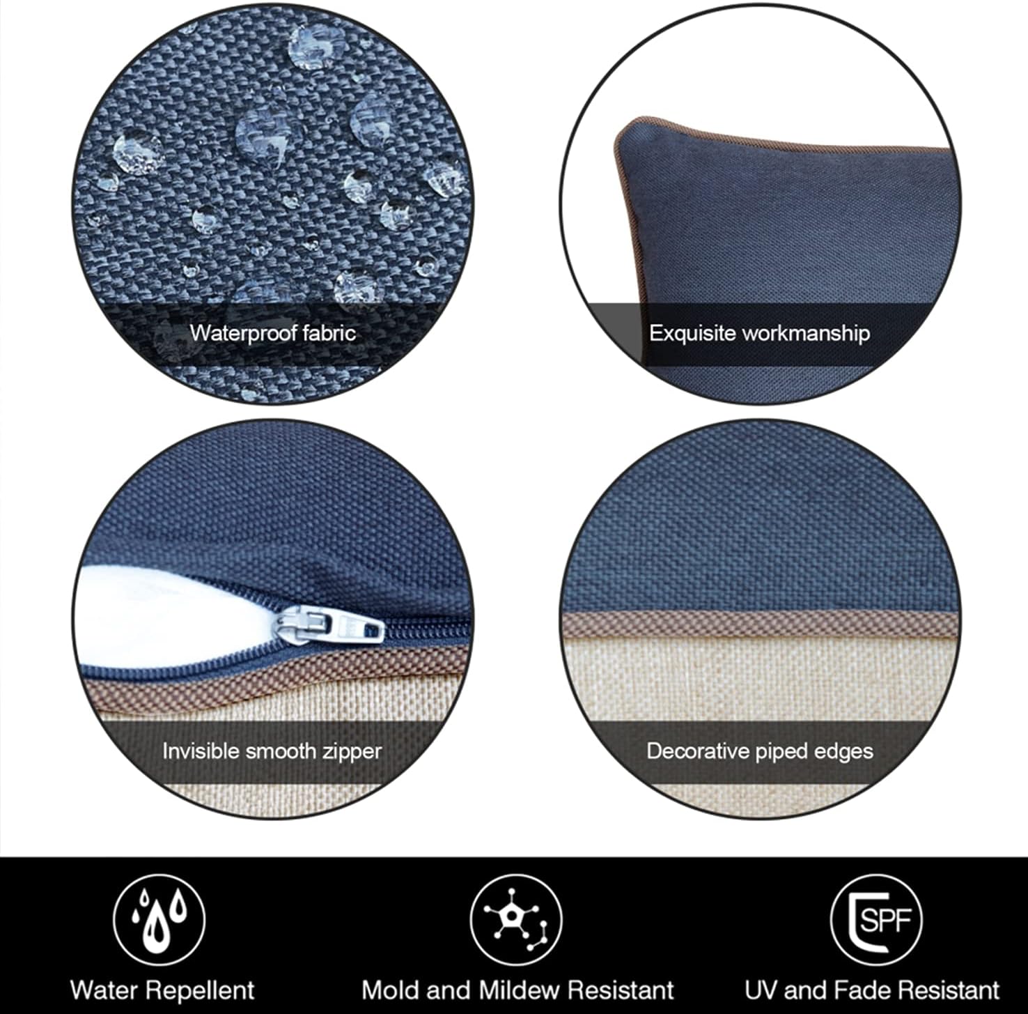 Rectangle Outdoor Lumbar Pillows,10x18 inches Waterproof Patio Pillows, Decorative Waist Pillows for Outdoor Furnitures, Set of 2, (Black and Green)