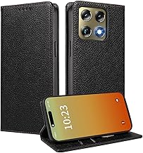 MOJIA Hülle für Motorola Signature, [Starker Magnetverschluss] Premium PU Leder Wallet Case Flip Handyhülle, Kartenhalter Multifunktionshülle. Schwarz