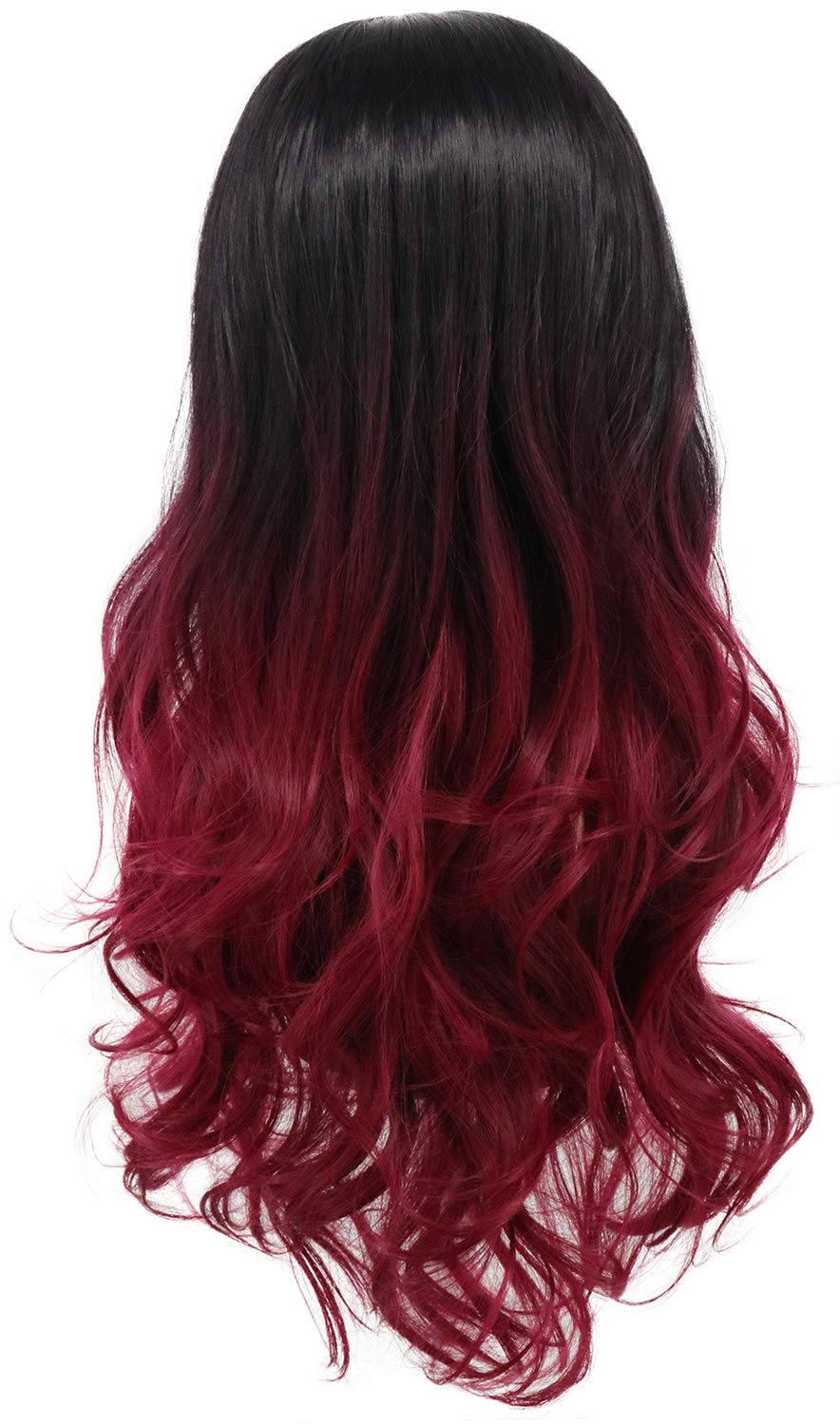 yuehong Long Curly Black Red Womens Wig Wavy Ombre Anime Cosplay Wigs Heat Resistant Synthetic Fibers Soft Breathable Costume