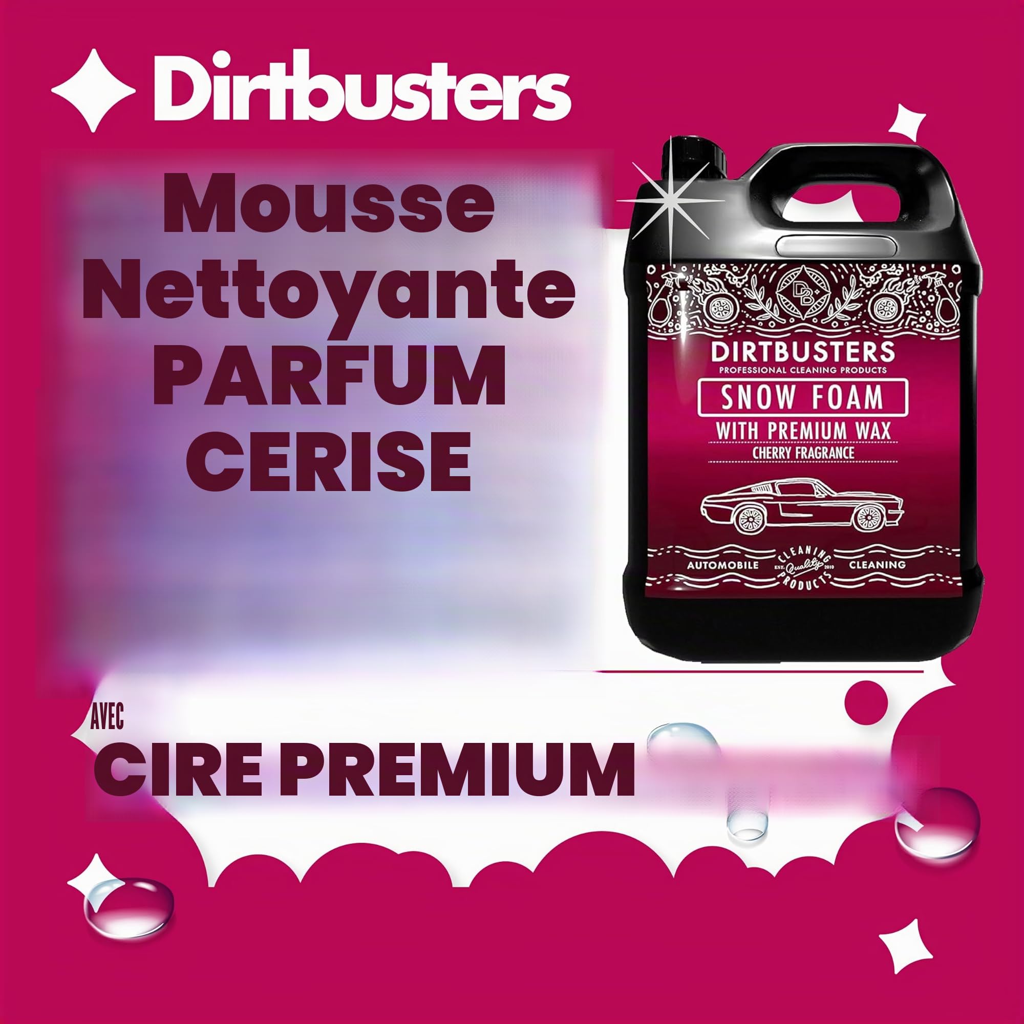 Dirtbusters Snow Foam Shampooing Mousse Nettoyant pour Entretien Professionnel de Voiture, avec Haute Brillance et Parfum Cerise - Lavage Auto pour Lance Canon Mousse De Neige, 5 litres
